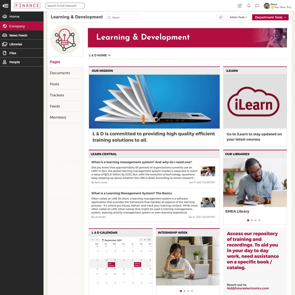 Department page example for learning & developemnt 