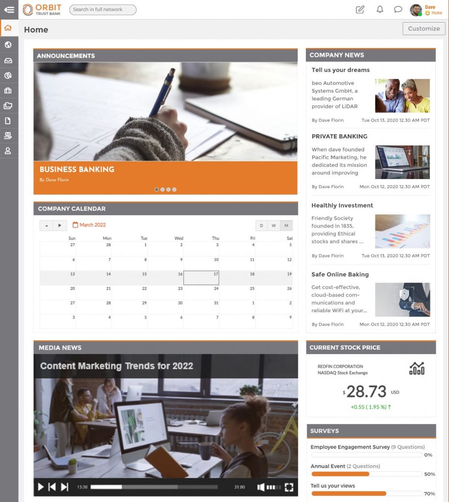 Intranet design example for finance industry 