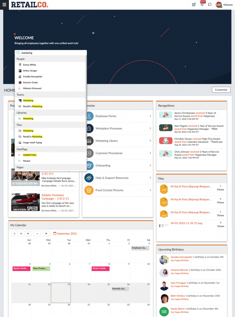 Intranet design example for retail 