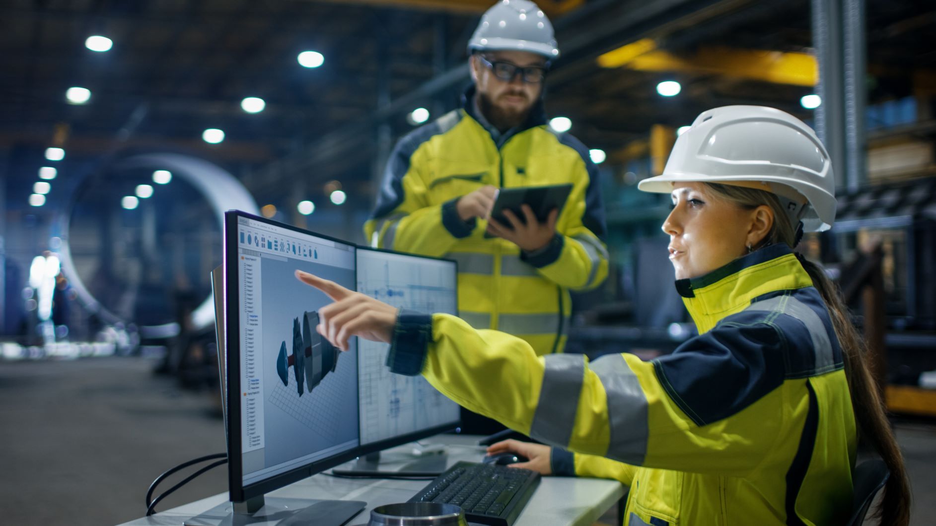 Frontline workers at computer