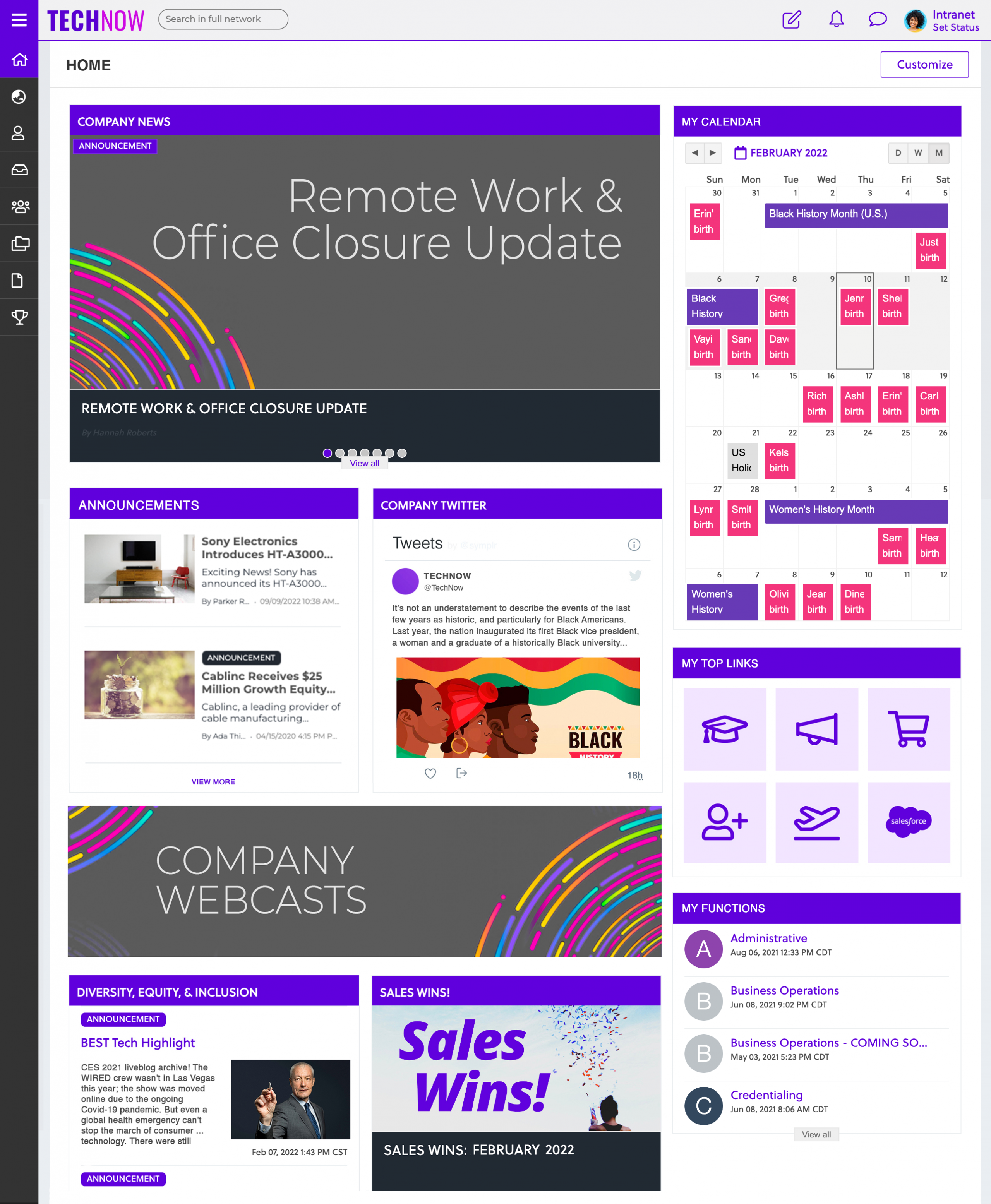 Intranet design example for tech company 